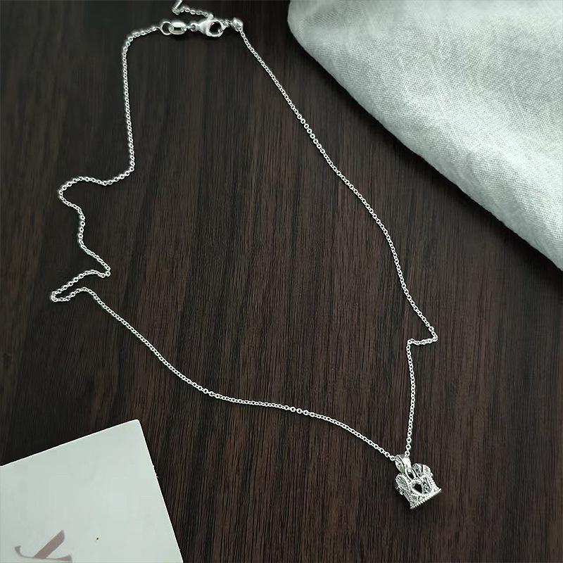 Golden Crown Necklace Women Zircon Clavicle Chain Gold Plated Pendant