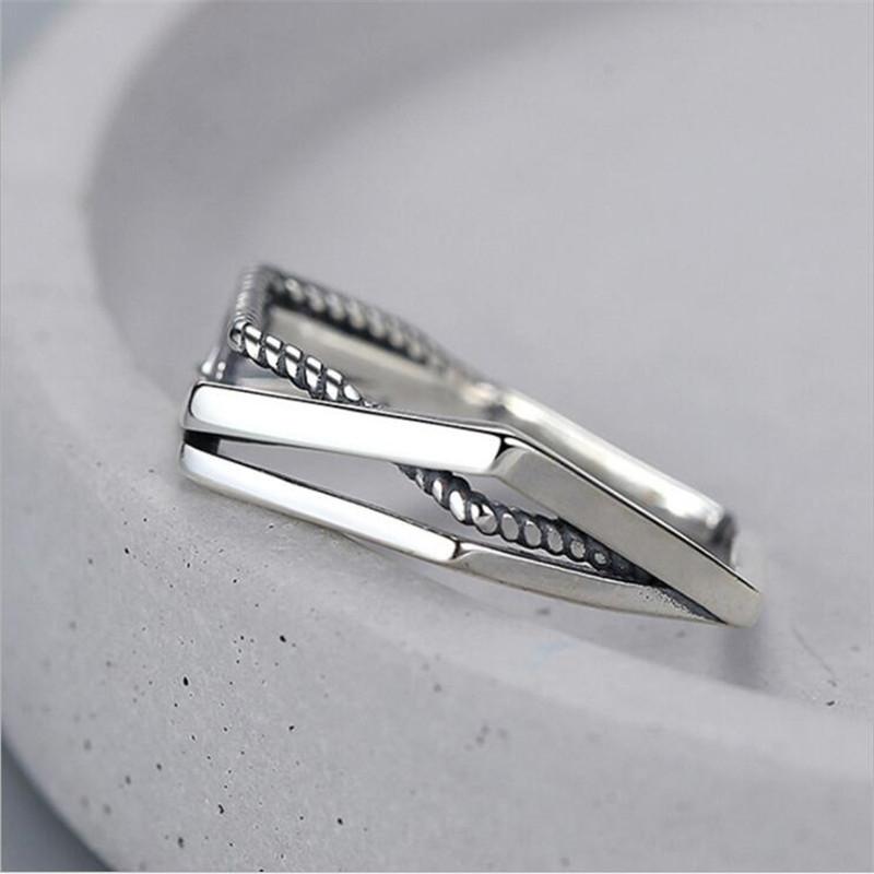 Retro Distressed Winding Twist Personality 925 Sterling Silver Jewelry Multi-layer Cross Line Exquisite Opening Rings TYB469