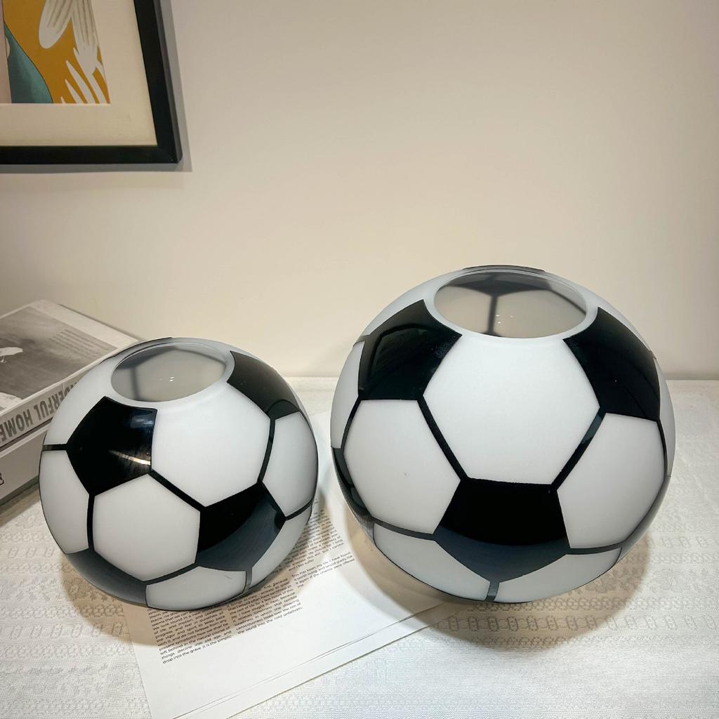 Fußballform Schwarzer und Weißer Kreis Glasvase Geometrische Fußballornamente Blumenvase Blumentopf Heimdekorationszubehör