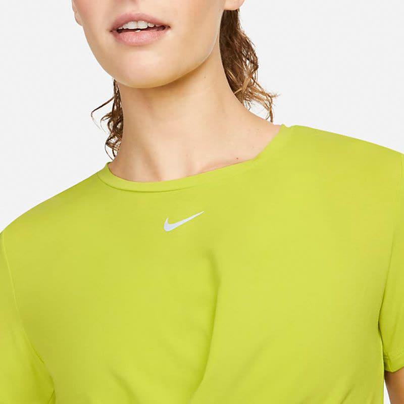 Nike Dri-FIT One Luxe Solid Logo Round Neck Knotted Short Sleeve T-Shirt Women Tops Cactus-Green DD4922-308