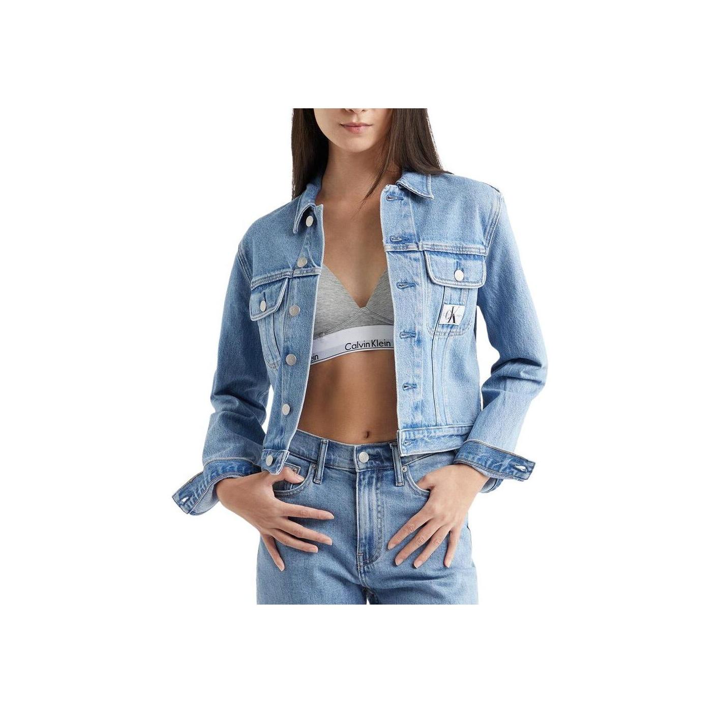 

Calvin Klein Джинсы однотонные с коротким воротником на пуговицах с длинным рукавом джинсовая куртка женские куртки синего цвета J223683-1AA XS