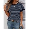 Damen Gestreiftes Waffelstrick T-Shirt Mit Kontrastbesatz Kurzarm Lässiges Rundhals-T-Shirt