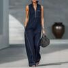 Ärmelloser Jumpsuit für Damen Stehkragen Mittelhoch Business Casual Weiter Bein Jumpsuit Romper