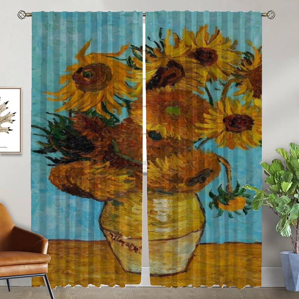 Van Gogh Window Curtain for Room 2 Panel Modern Living Room Curtains Partition Home Interior Curtains Tulle for Bedroom Shades