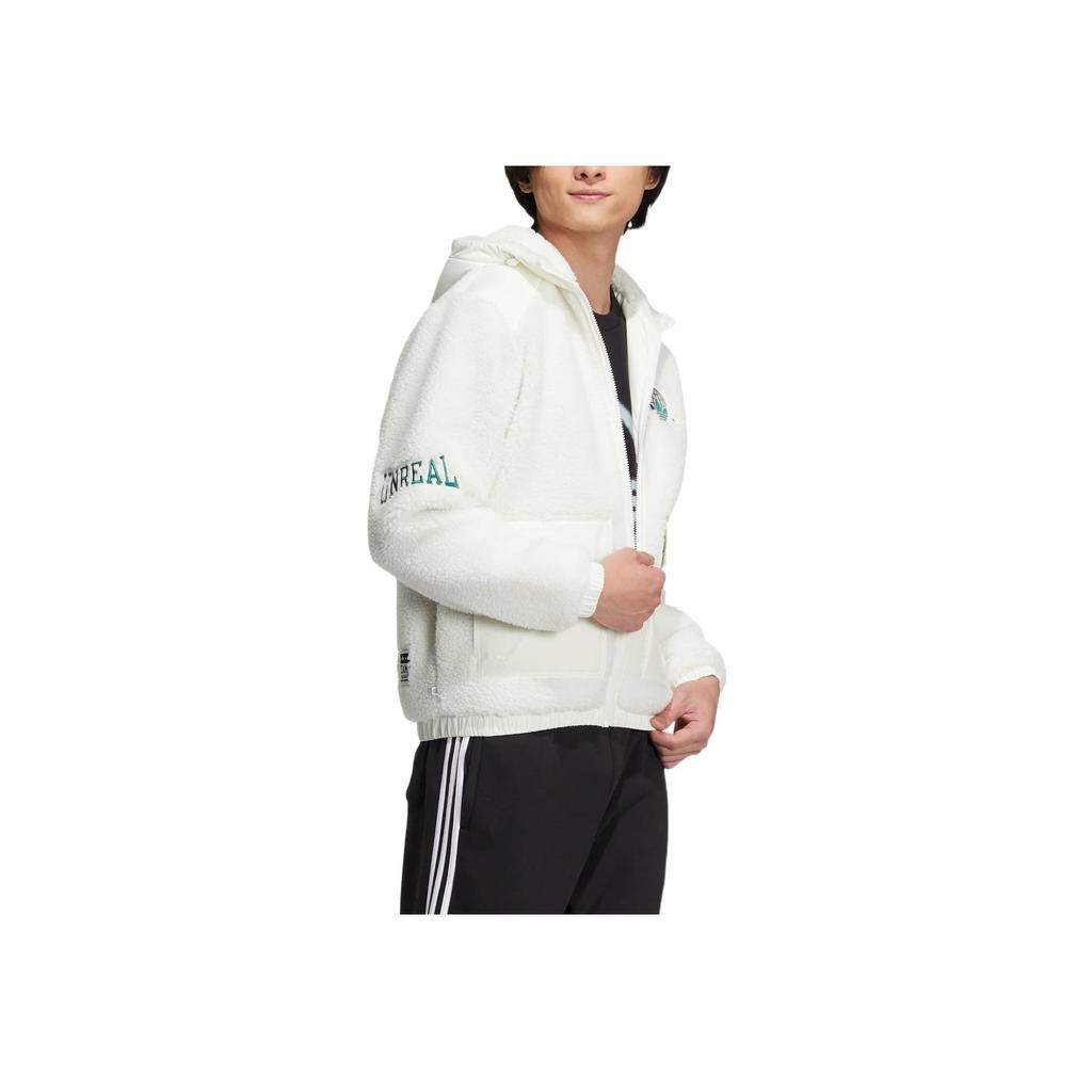 Adidas Originals Trefoil Solid Patch Logo Stand Collar Fleece Jacket Unisex Jackets White HS2005