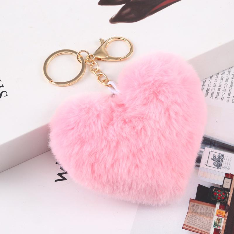 Fashion Cute Fluffy Heart Fur Keychain Soft Plush Leopard Print Pendants Kawaii Bag Car Charm Stuffed Toy Valentine'S Day Gifts