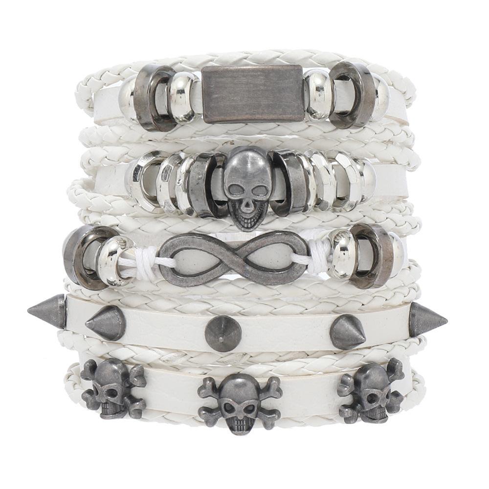Skull head alloy accessory set of five pieces, cowhide bracelet, direct supply for jewelry
