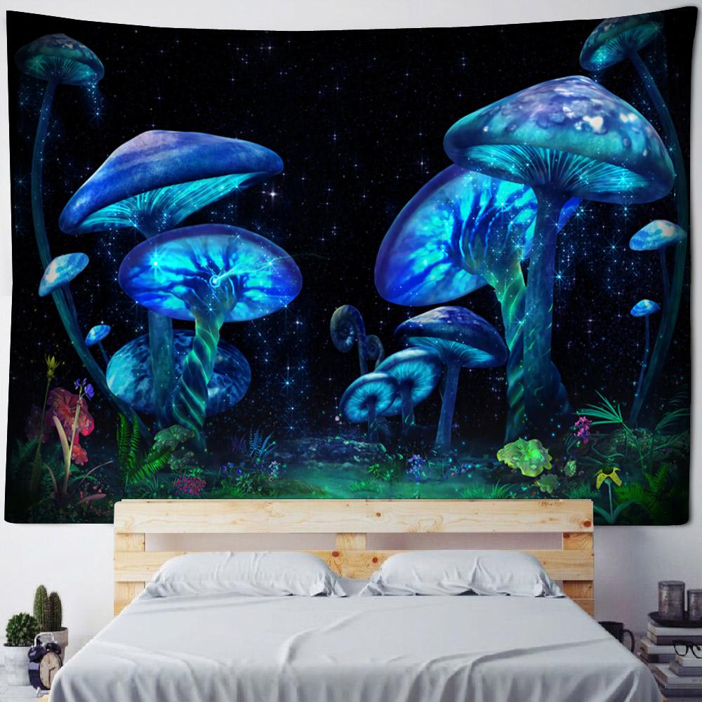 Tapestry, Psychedelic Forest Mushrooms, Room Decoration, Starry Sky, Plants, Cartoons, Bedroom Art Decoration Wall Hanging Cloth