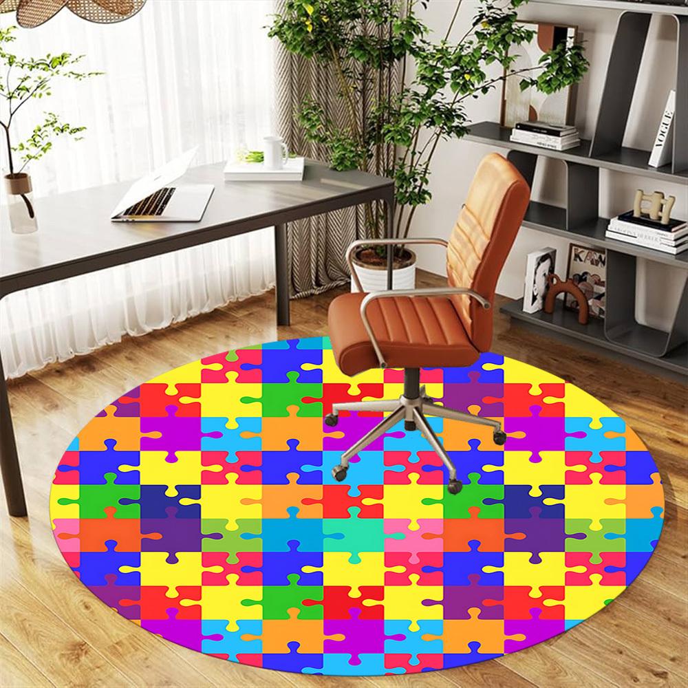 1pc Puzzle Pieces Round Chair mat Area Rug - Non-Slip, Floor Mat for Office, Bedroom, and Indoor Decor c1125704