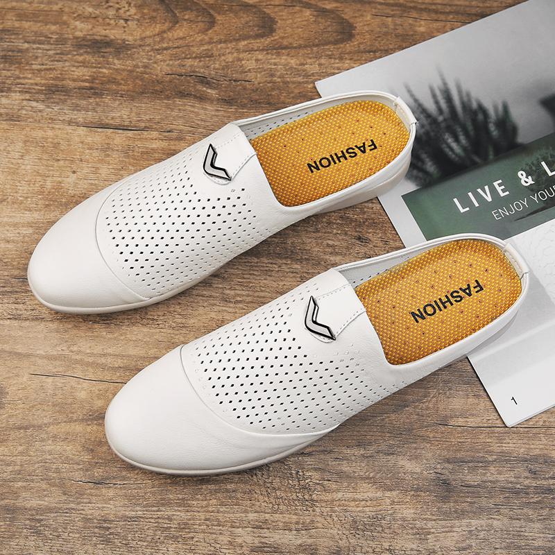 Summer Men Shoes Casual Brand Half Shoes For Men Loafers Genuine Leather Half Slipper Breathable Slipon Lazy Flats Men Moccasins