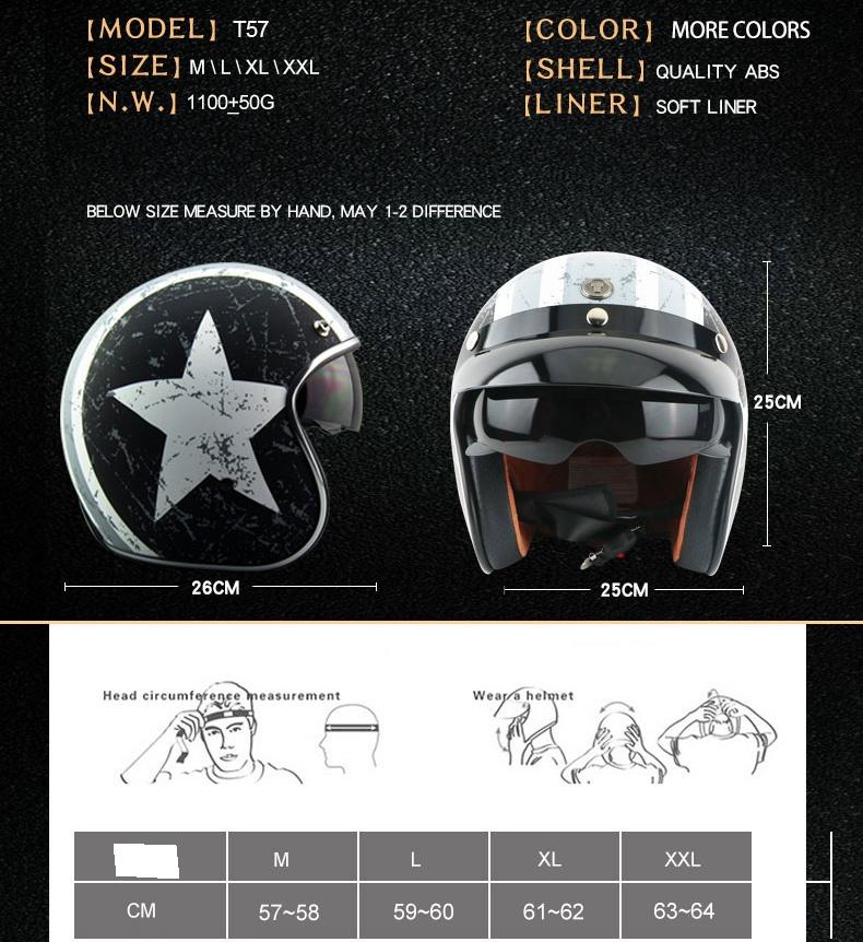 Unisex Vintage Motorcycle Helmet Built-in Lens Open Face Helmet