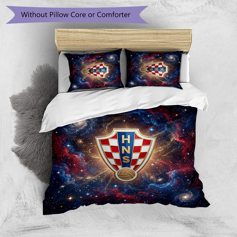 Croatia Football Printed Bedding 3 Piece Set Cozy Breathable Bed Cover Set as Housewarming Holiday Gift
