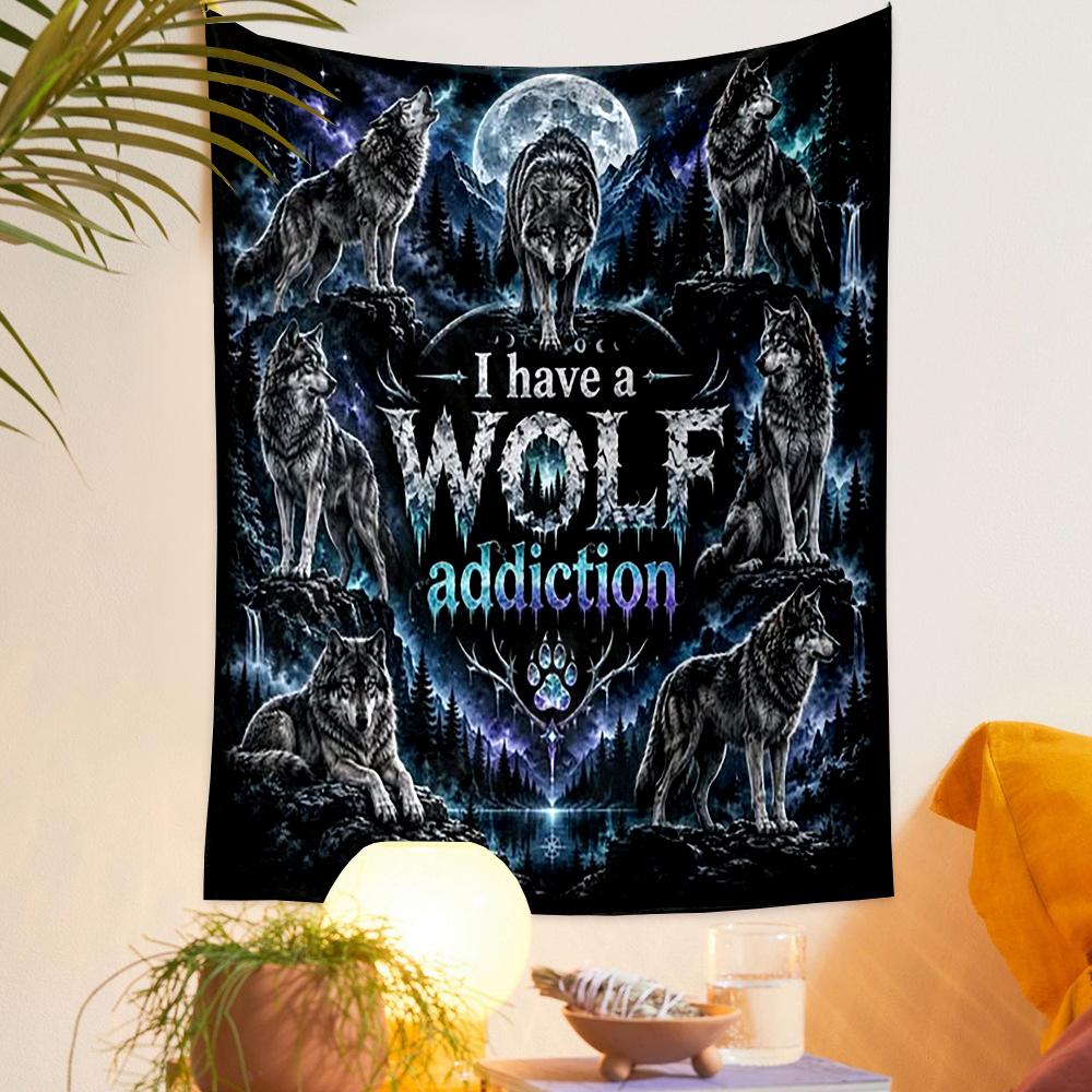 Bohemian Tapestry Wolf Addiction Moon Forest Collage Wildlife Home Decoration