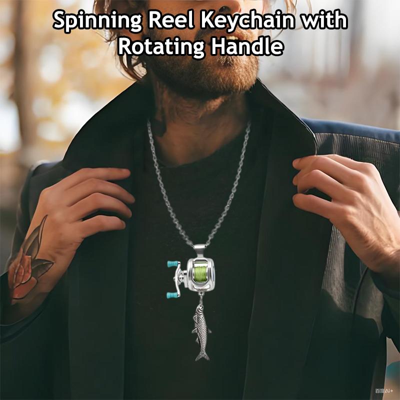 

Mini Fishing Reel Necklace, Rotating Handle Spinning Reel Pendant Keychain, Backpack Charm, Keychain For Fishermen серебряный