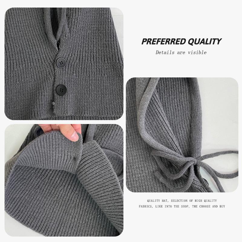 Korean balaclava hat for women, winter couple's warm hat with integrated neck warmer and ear protection, knitted wool hat
