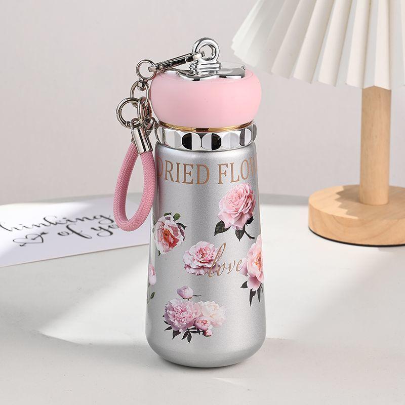 Titanium Inner Lidded Travel Mug With Floral Print Design For Office And Outdoor Use