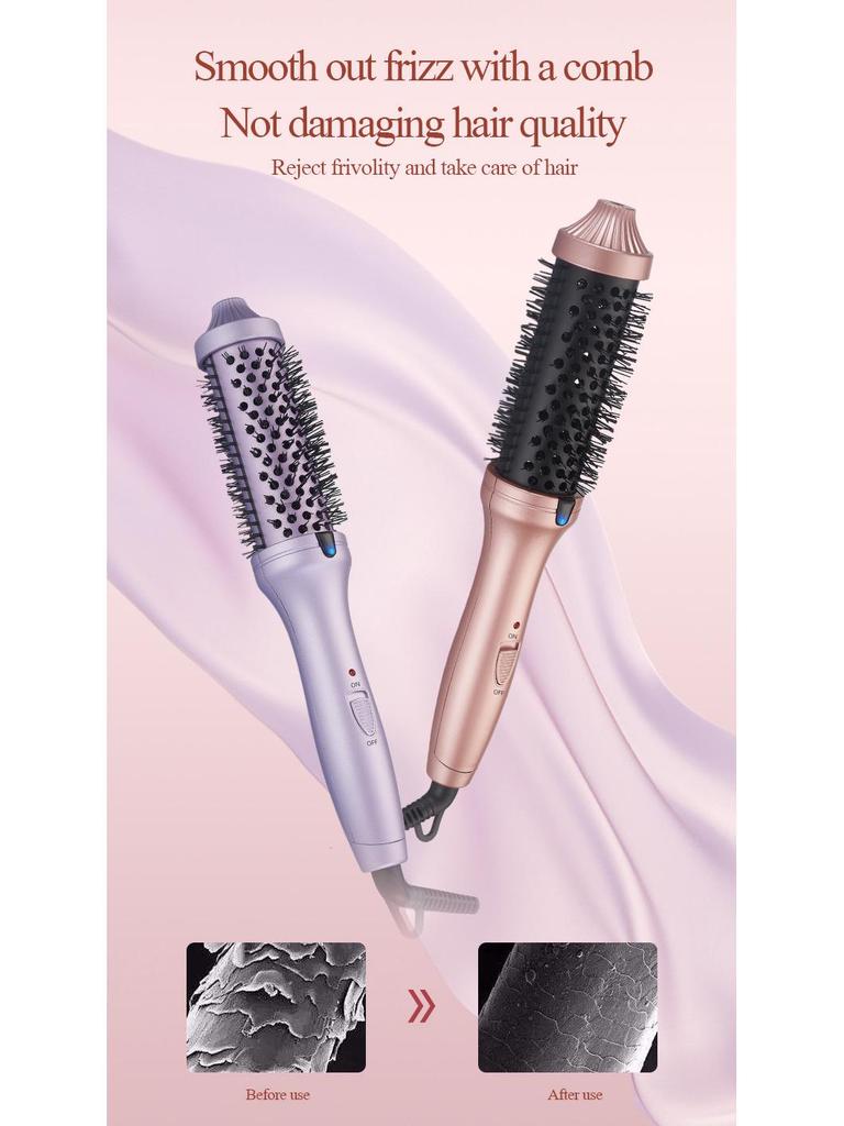 Pink Electric Curling Brush Comb - For Long & Short Hair Styling, Fluffy Perms, Inward Curls