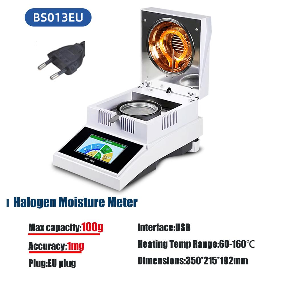 16A Halogen Moisture Meter LCD Touch Screen Food Medicine Powder Moisture Detector EU US Plug HalogenWater Content Analyzer