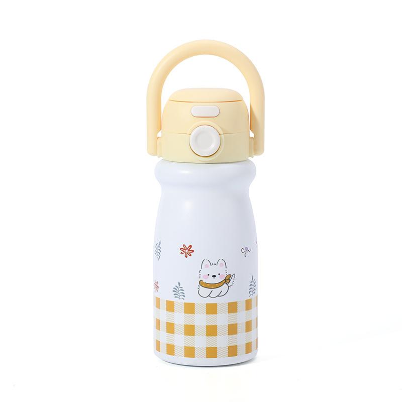 Water bottle Children's portable thermos cup Stainless steel bounce cover Student straw water cup