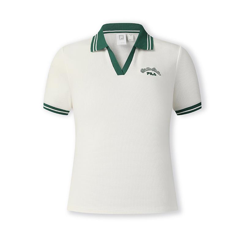 Fila Tennis Womens Fashion Comfortable Soft Casual Sports Polo Shirt Women Tops Cloud-White A51W523101F-WT