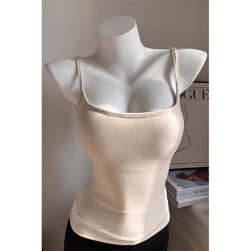 Chest-Enhancing Brushed Cotton Camisole with Inner Padding and Flared Design for Women