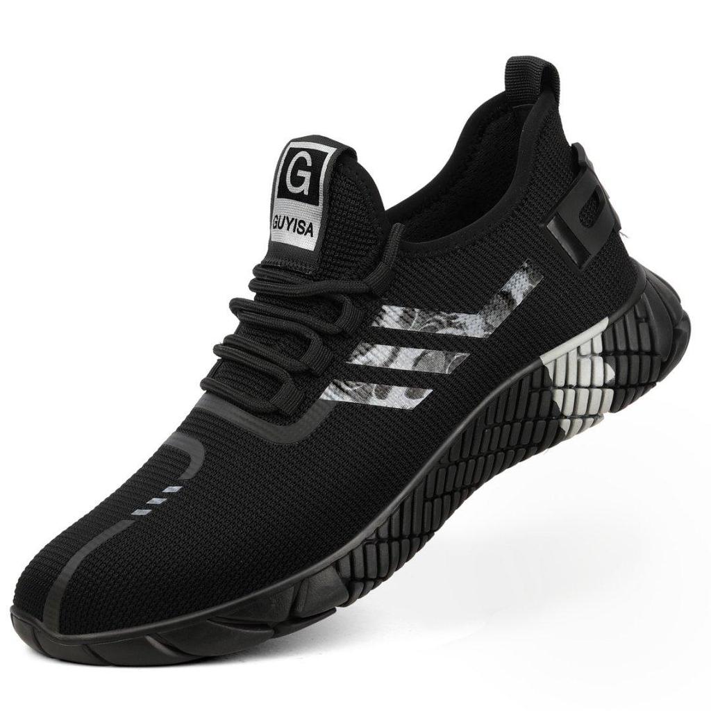 Fashion Summer Safety Shoes Steel Toe Work Shoes Mesh Breathable Work Sneakers for Men Women Lightweight Black Work Shoes Protective