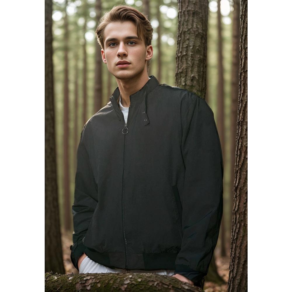 

2025 весна и осень новая европейская и американская мужская куртка-пиджак в стиле милитари однотонная на молнии с рубчатой отделкой куртка-пиджак XXL чёрный