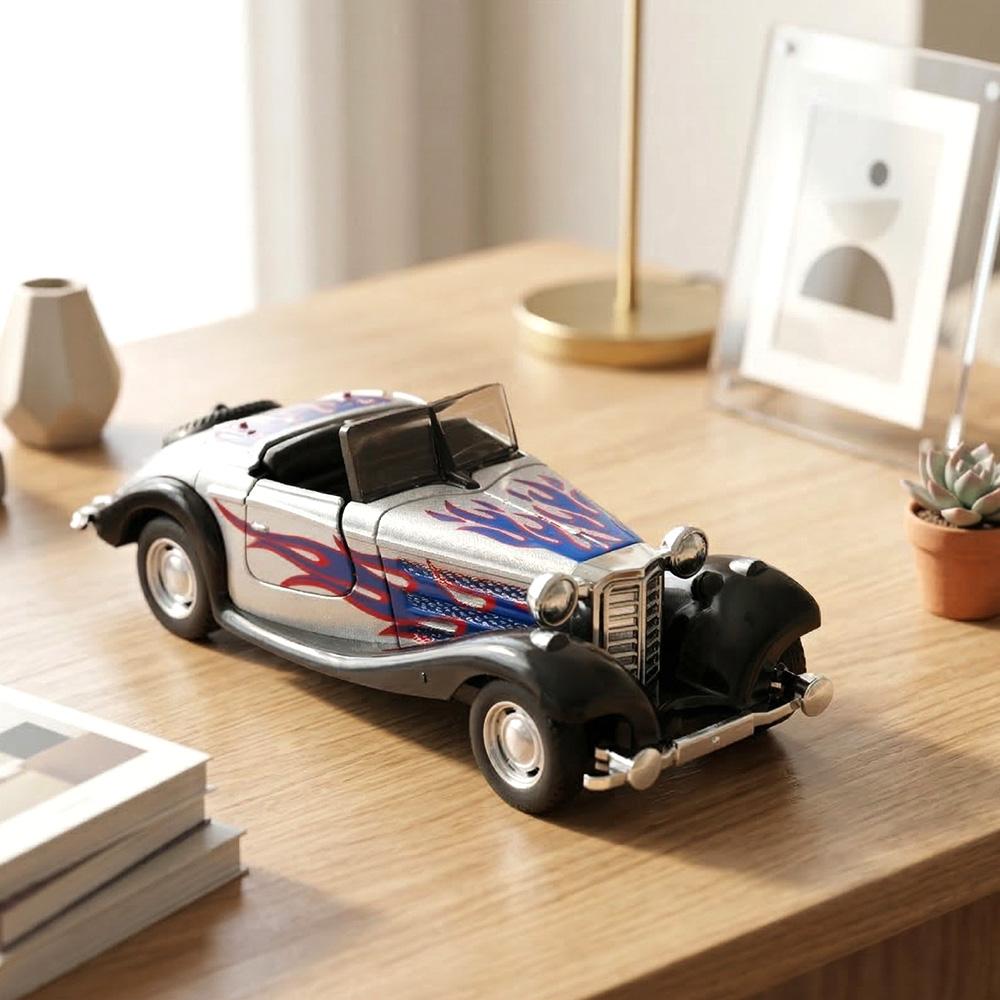 Vintage Classic Car Die-Cast Model, 11.5Cm Silver Pull-Back Toy With Openable Doors, Collectible Retro Car For Kids
