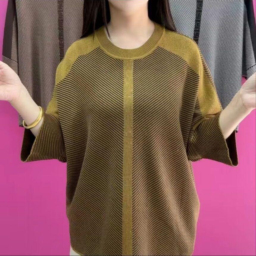 Knitted Sweater Patchwork Seven Point Casual 2025 Versatile New Item In Large Size with Loose Stripes