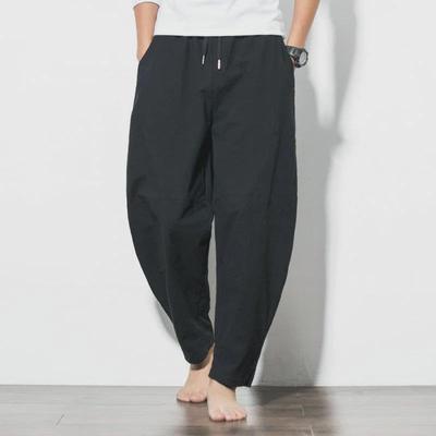 Men's Plus Size Linen Bloomers: Spring/Summer Chinese Style Loose Wide-Leg Carrot Pants