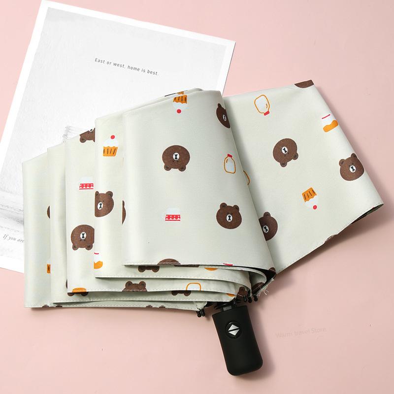 

Полностью автоматический зонт от солнца, анти-УФ-зонт, тройной зонт от дождя с мультяшным рисунком, складной зонт с медведем, зонт от солнца