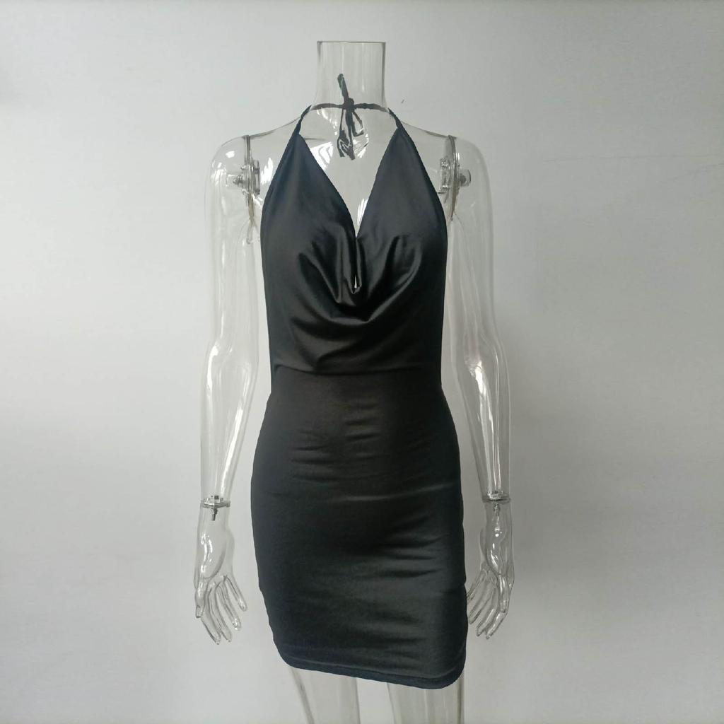 Spring/Summer Fashion Split Butterfly Knot Dew Back Hanging Neck Short Dress For Women