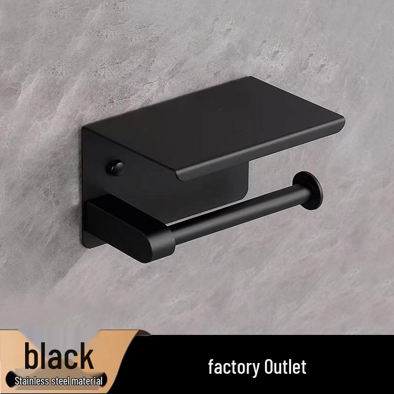 Punch-Free Black Stainless Steel Tissue & Toilet Paper Holder for Bathroom