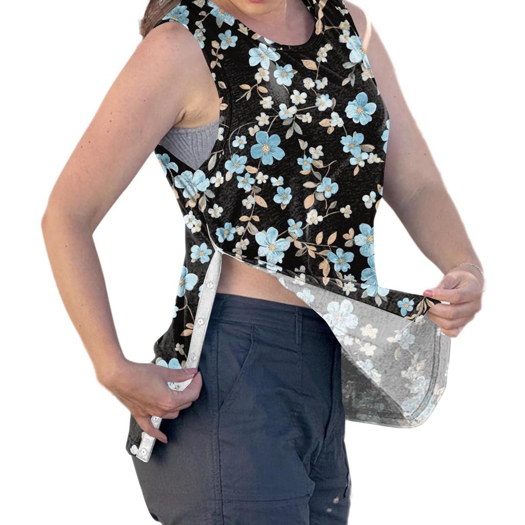 Women's - Adaptive Top with Front, Floral Print Sleeveless Shirt for Recovery