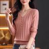 V-neck Sweater Women's Top Solid-color Knitted Sweater Loose and Casual Pullover Long-sleeved Warm Sweater