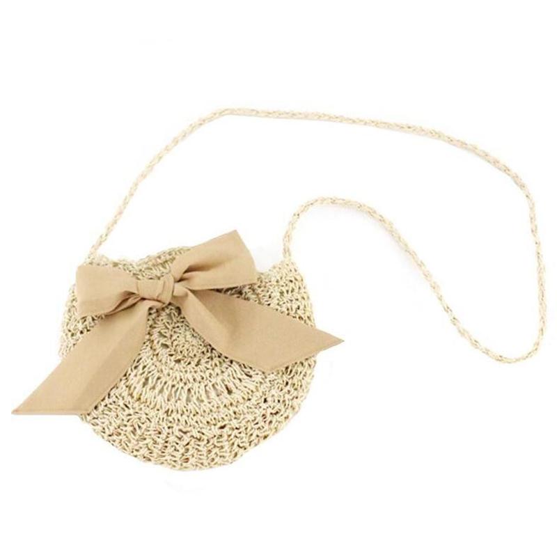 Sommer Stroh Strandtasche Schleife Damen Umhängetaschen Runde Taschen mit Schleife
