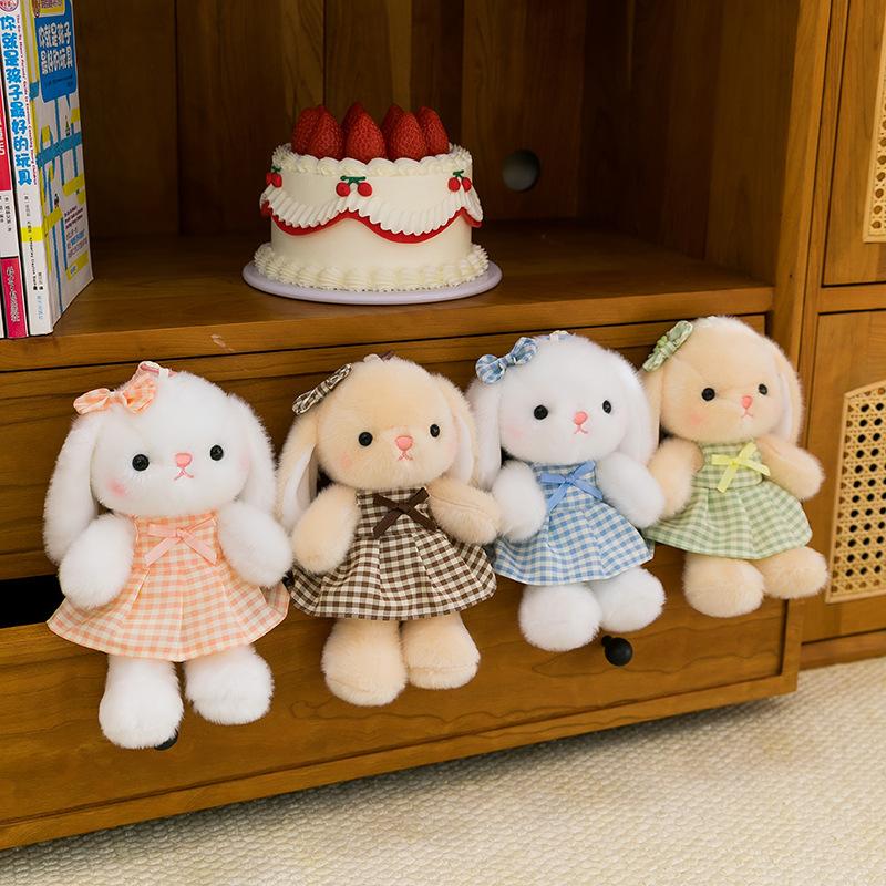 Cute Scented Rabbit Plush Doll With Plaid Skirt Keychain Bag Charm Kids Toy Gift
