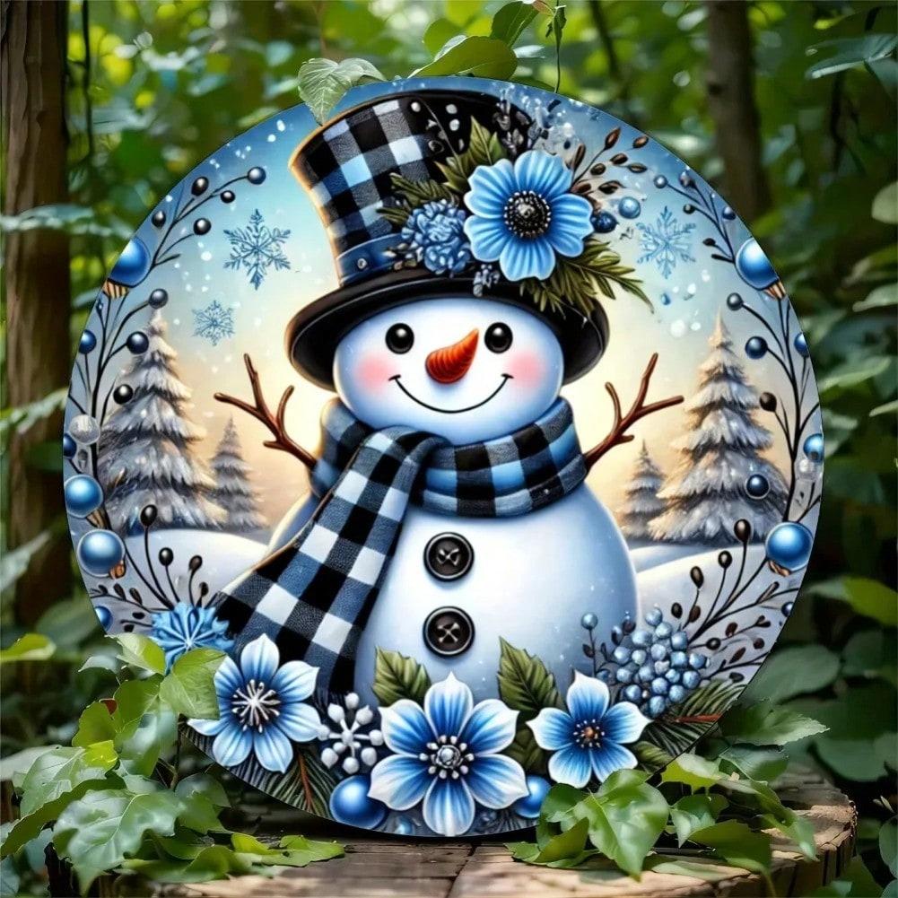 Christmas Snowman Metal Wall Art Decor for Cafe Pub Home Entryway 8x8 Inch Aluminum Sign 20x20