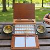 24-Fächer Aquarellpalette Box, Reise-Farbpalette mit Pinselhaltern, Zwei Mischflächen, Tragbare Holz-Farbkasten für Malen im Freien, Studio