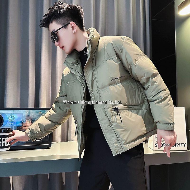 Winter 2024 Men s Stand Collar Thickened Short Jacket - Trendy, Casual, Handsome Style M зелёный