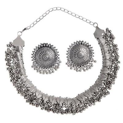 Neuestes stilvolles traditionelles Halsketten-Schmuckset aus oxidiertem Silber für Frauen