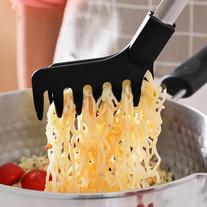 Nylon Tipped Kitchen Tongs Long Handle Salad Clip Nonslip Pastas Claw For Serving Noodles Vegetables And Grilling