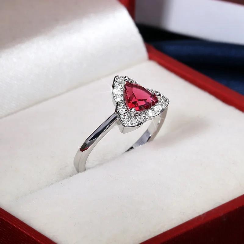 Exquisite Female Ring 925 Sterling Silver Twist Mosaic Zircon Red Heart Crystal Rings for Women Wedding Jewelry Anillos Mujer
