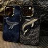 Line W-Whale Phone Case For iPhone 17,16,15,14,13,12,11 Plus,Pro Max,XS,Colored Silver Plated Inside Cover