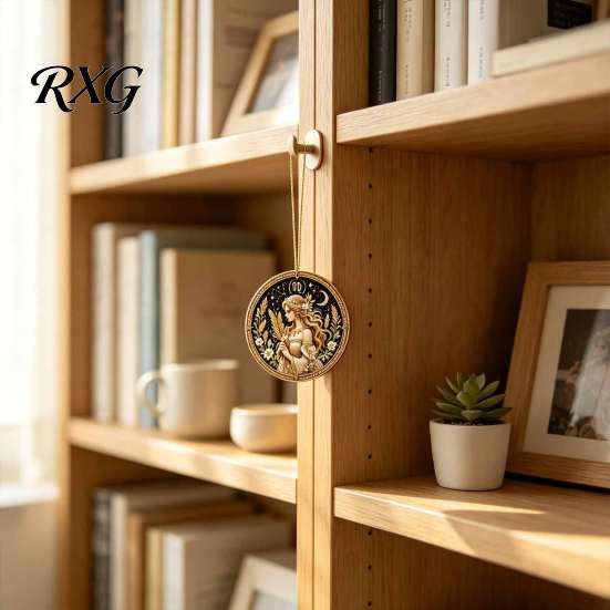 Acrylic Constellation Pendants 2D Flat Pearl Painting Ornament, Double Sided Zodiac Theme Hanging Gem Home Ornament Art Craft, Rhinestone Beads