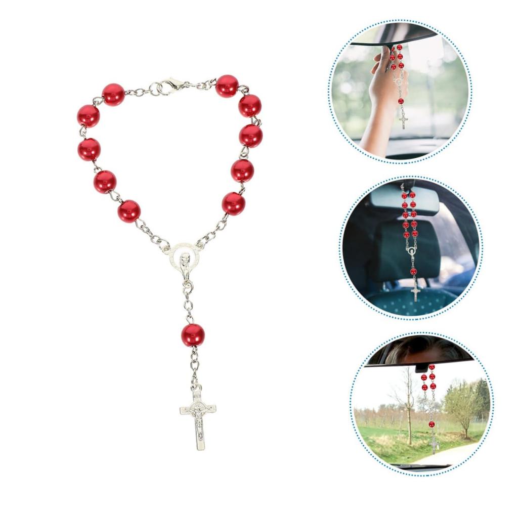 ETHZZLE Mirror Decor Car Men Women Decor Rosary Beads Catholic Auto Rosary for Rearview