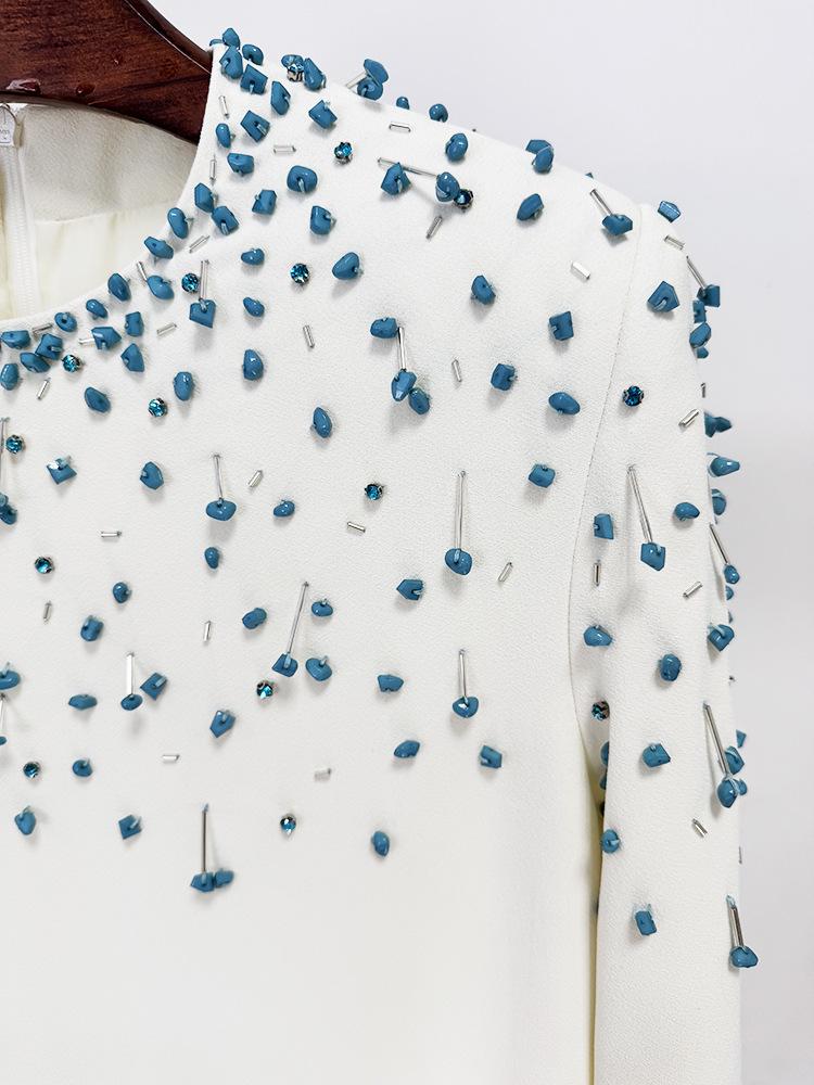 2026 Europäisches & Amerikanisches Designer-Abendkleid mit schweren Perlenverzierungen und langen Ärmeln