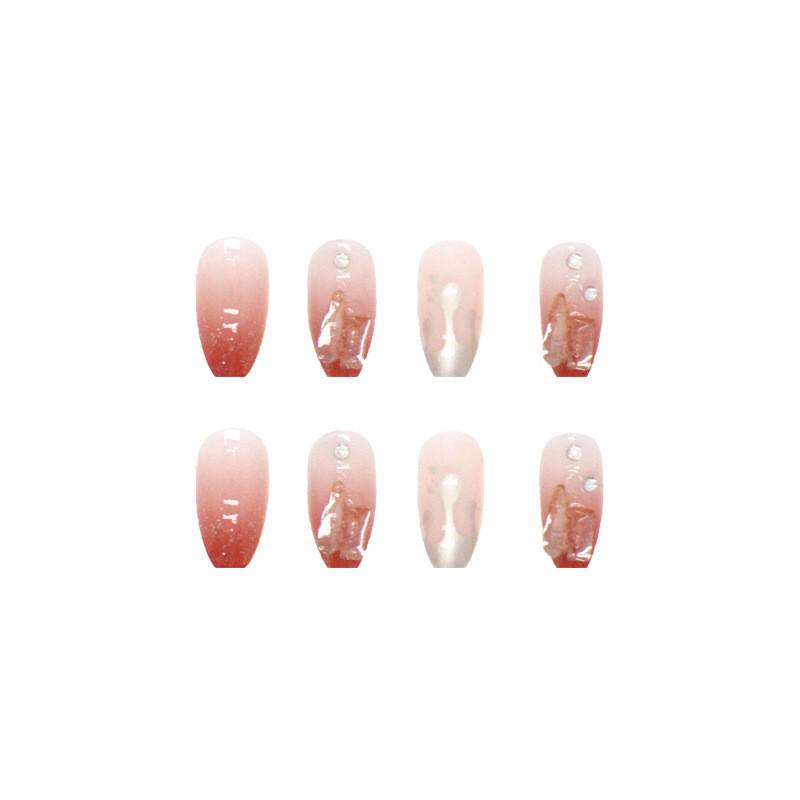Blush Ombre Press-on Nails with Heart Rhinestones