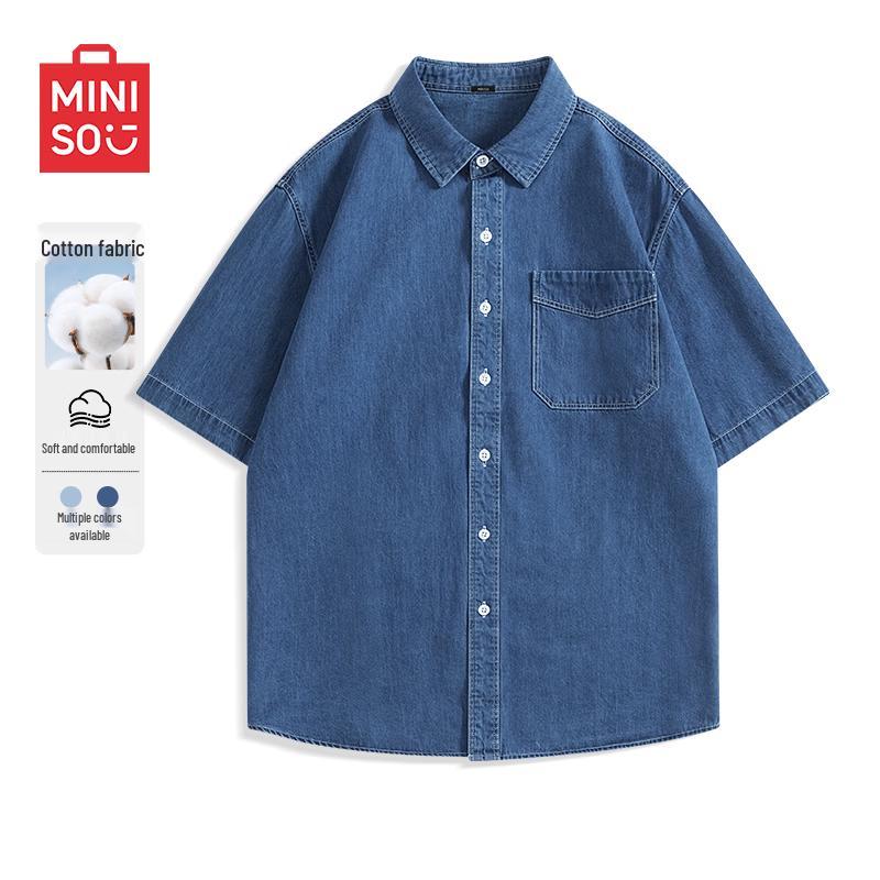 

Мужская летняя джинсовая рубашка с коротким рукавом MINISO L