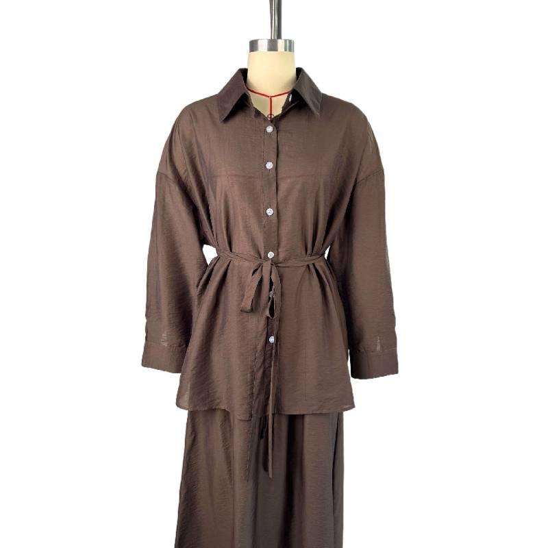 2026 New Fashion Women's Loose Long-Sleeve Shirt with Turn-down Collar and High-Waisted Skirt Set